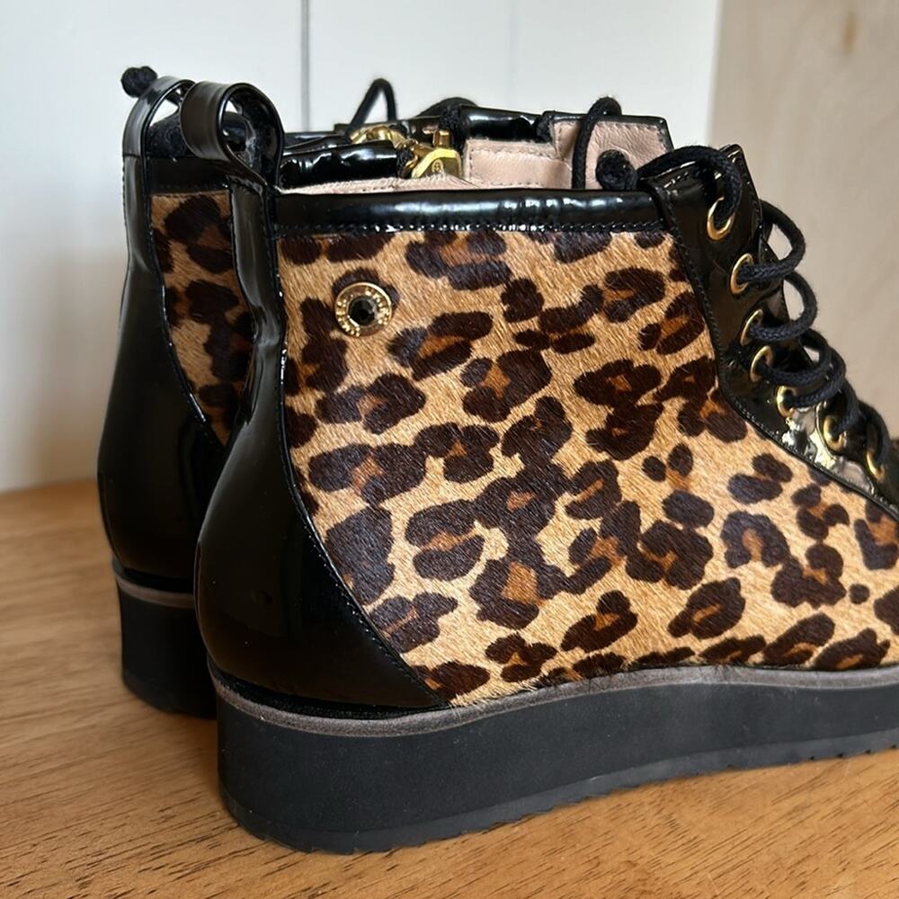 Ukies Alberta leopard Print Calf Hair Lace Up Boot Booties European Luxury 5.5 - Picture 2 of 10